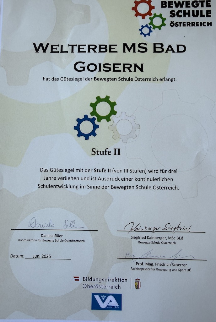 Zertifikat bewegte Schule