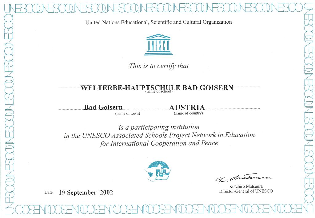 Unesco Zertifikat